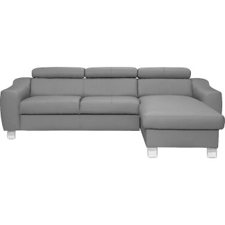 Canapé d'angle en cuir italien de luxe 5 places ASTRA, gris clair, angle droit