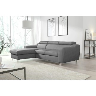 Canapé d'angle en cuir italien de luxe 5 places ASTRA, gris clair, angle gauche