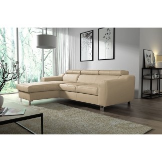 Canapé d'angle en cuir italien de luxe 5 places ASTRA, beige, angle gauche
