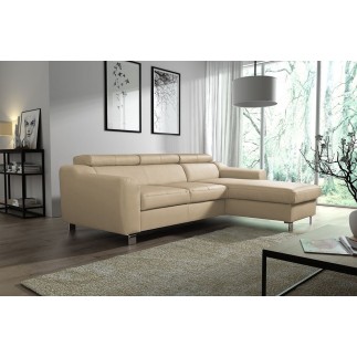 Canapé d'angle en cuir italien de luxe 5 places ASTRA, beige, angle droit