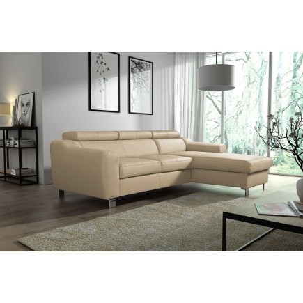 Canapé d'angle en cuir italien de luxe 5 places ASTRA, beige, angle droit