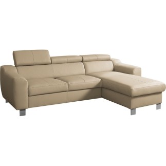 Canapé d'angle en cuir italien de luxe 5 places ASTRA, beige, angle droit