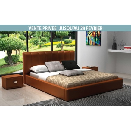 Lit design en cuir italien de luxe NATURA, marron.