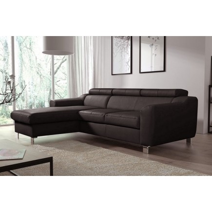 - Canapé d'angle en cuir italien de luxe 5 places ASTRA, chocolat, angle gauche