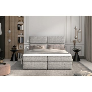 Ensemble boxspring complet tête de lit + sommiers + matelas + surmatelas AMARIS de VENESETTI - tissu luxe gris - 180x200 cm