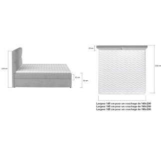 Ensemble boxspring complet tête de lit + sommiers + matelas + surmatelas AMARIS de VENESETTI - tissu luxe gris - 180x200 cm