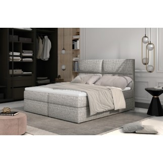 Ensemble boxspring complet tête de lit + sommiers + matelas + surmatelas AMARIS de VENESETTI - tissu luxe gris - 140x200 cm