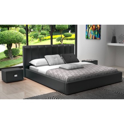 Lit design en cuir italien de luxe NATURA, gris foncé.