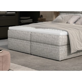 Ensemble boxspring complet tête de lit + sommiers + matelas + surmatelas AMARIS de VENESETTI - tissu luxe gris - 140x200 cm