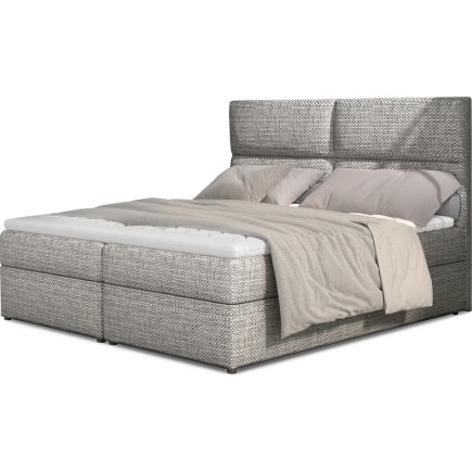 Ensemble boxspring complet tête de lit + sommiers + matelas + surmatelas AMARIS de VENESETTI - tissu luxe gris - 160x200 cm