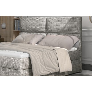 Ensemble boxspring complet tête de lit + sommiers + matelas + surmatelas AMARIS de VENESETTI - tissu luxe gris - 160x200 cm