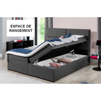 Ensemble boxspring complet tête de lit + sommiers + matelas + surmatelas AMARIS de VENESETTI - tissu luxe gris - 160x200 cm