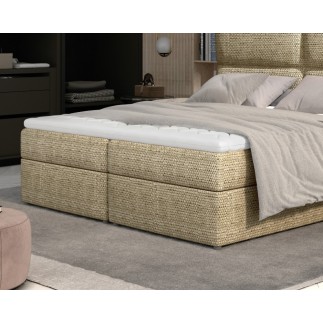 Ensemble boxspring complet tête de lit + sommiers + matelas + surmatelas AMARIS de VENESETTI - tissu luxe beige - 140x200 cm