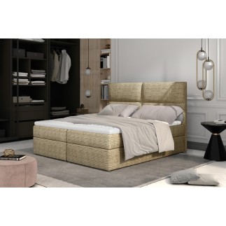 Ensemble boxspring complet tête de lit + sommiers + matelas + surmatelas AMARIS de VENESETTI - tissu luxe beige - 140x200 cm