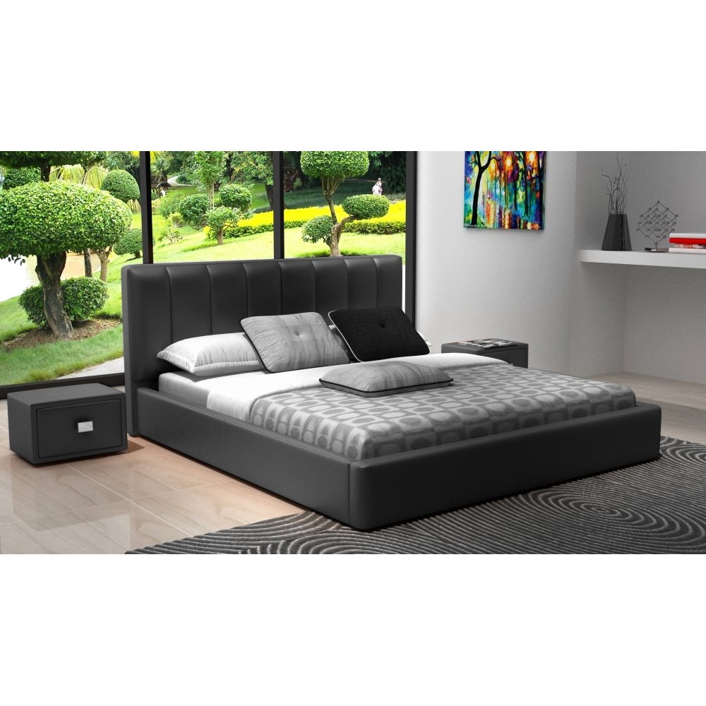 Lit design en cuir italien de luxe NATURA, gris foncé, 180x200 Lit design en cuir italien de luxe NATURA, gris foncé, 180x200