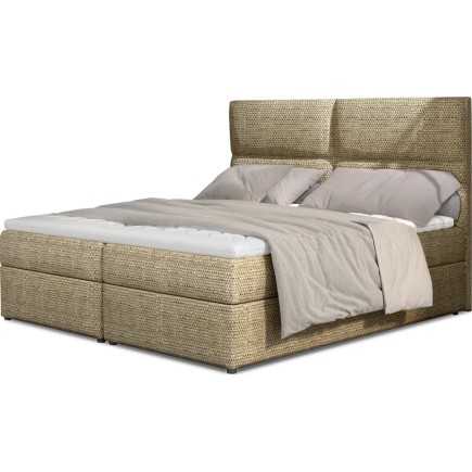 Ensemble boxspring complet tête de lit + sommiers + matelas + surmatelas AMARIS de VENESETTI - tissu luxe beige - 180x200 cm