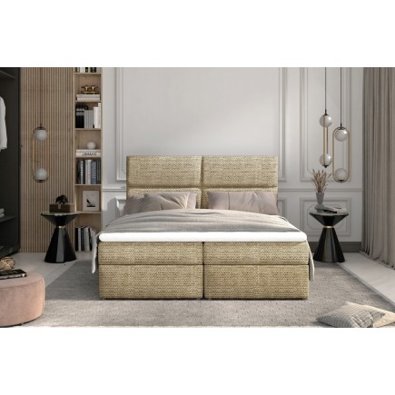 Ensemble boxspring complet tête de lit + sommiers + matelas + surmatelas AMARIS de VENESETTI - tissu luxe beige - 180x200 cm