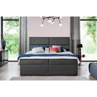 Ensemble boxspring complet tête de lit + sommiers + matelas + surmatelas AMARIS de VENESETTI - tissu luxe gris foncé - 180x200 c
