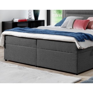 Ensemble boxspring complet tête de lit + sommiers + matelas + surmatelas AMARIS de VENESETTI - tissu luxe gris foncé - 180x200 c