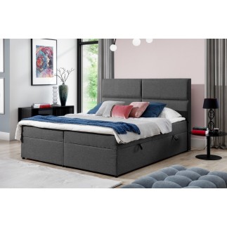Ensemble boxspring complet tête de lit + sommiers + matelas + surmatelas AMARIS de VENESETTI - tissu luxe gris foncé - 180x200 c