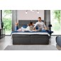Ensemble boxspring complet tête de lit + sommiers + matelas + surmatelas AMARIS de VENESETTI - tissu luxe gris foncé - 140x200 c