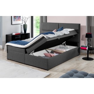 Ensemble boxspring complet tête de lit + sommiers + matelas + surmatelas AMARIS de VENESETTI - tissu luxe gris foncé - 140x200 c