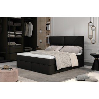 Ensemble boxspring complet tête de lit + sommiers + matelas + surmatelas AMARIS de VENESETTI - tissu luxe noir - 140x200 cm