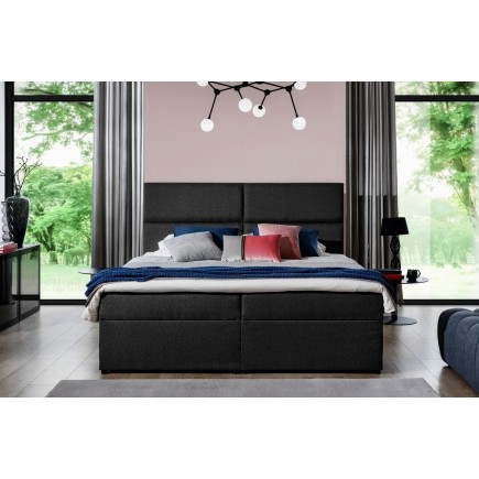 Ensemble boxspring complet tête de lit + sommiers + matelas + surmatelas AMARIS de VENESETTI - tissu luxe noir - 140x200 cm