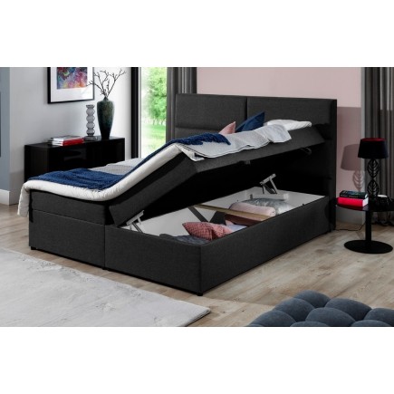 Ensemble boxspring complet tête de lit + sommiers + matelas + surmatelas AMARIS de VENESETTI - tissu luxe noir - 160x200 cm