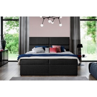 Ensemble boxspring complet tête de lit + sommiers + matelas + surmatelas AMARIS de VENESETTI - tissu luxe noir - 180x200 cm