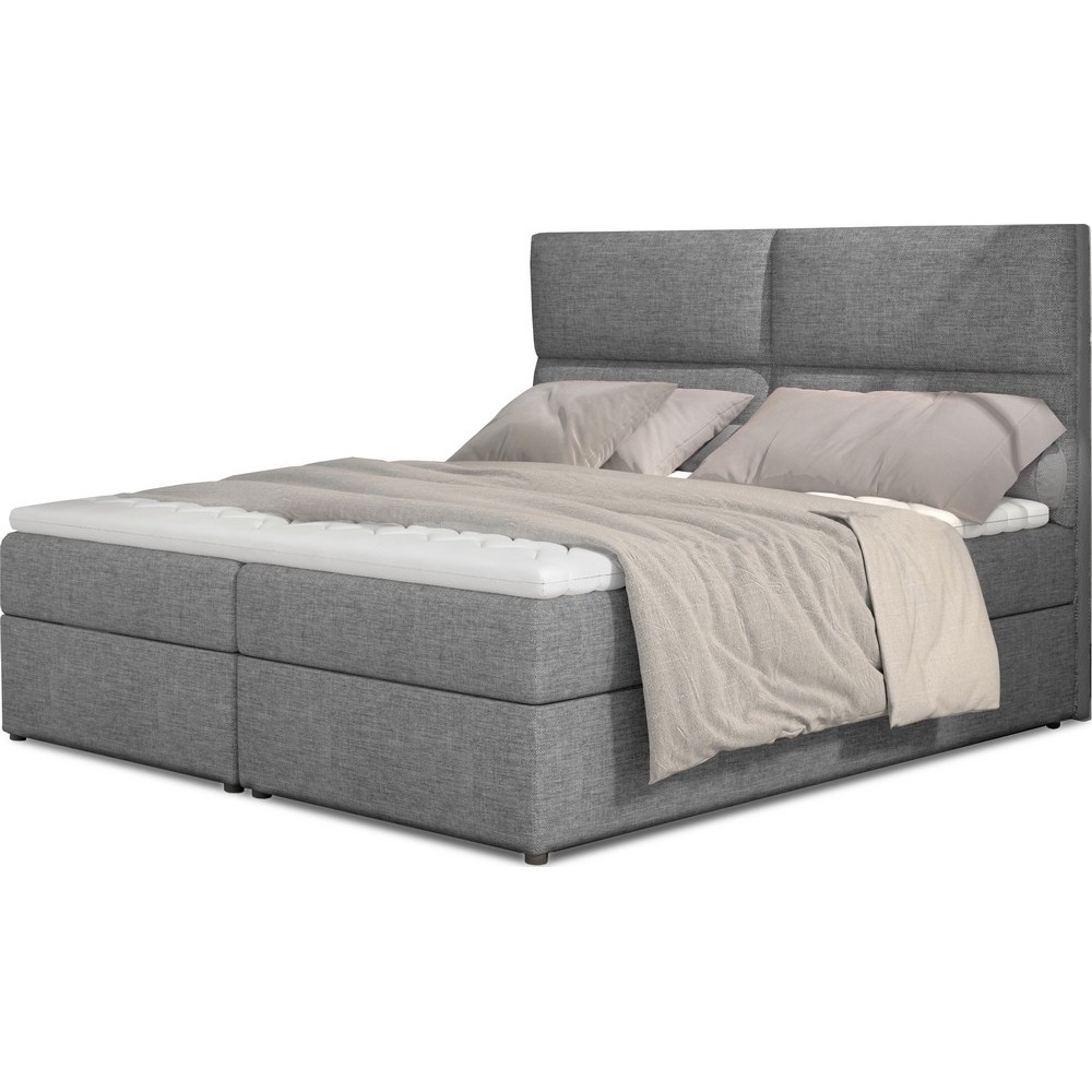Ensemble boxspring complet tête de lit + sommiers + matelas + surmatelas AMARIS de VENESETTI - tissu luxe gris clair - 140x200 c Ensemble boxspring complet tête de lit + sommiers + matelas + surmatelas AMARIS de VENESETTI - tissu luxe gris clair - 140x200 c