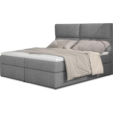 Ensemble boxspring complet tête de lit + sommiers + matelas + surmatelas AMARIS de VENESETTI - tissu luxe gris clair - 140x200 c