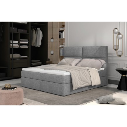 Ensemble boxspring complet tête de lit + sommiers + matelas + surmatelas AMARIS de VENESETTI - tissu luxe gris clair - 140x200 c