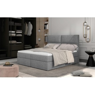 Ensemble boxspring complet tête de lit + sommiers + matelas + surmatelas AMARIS de VENESETTI - tissu luxe gris clair - 140x200 c