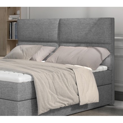 Ensemble boxspring complet tête de lit + sommiers + matelas + surmatelas AMARIS de VENESETTI - tissu luxe gris clair - 160x200 c