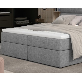 Ensemble boxspring complet tête de lit + sommiers + matelas + surmatelas AMARIS de VENESETTI - tissu luxe gris clair - 160x200 c