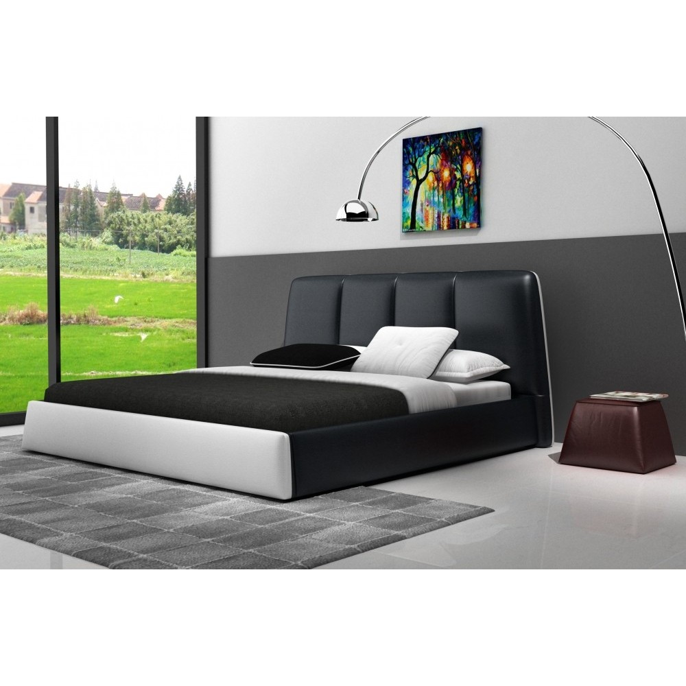 Lit design en cuir italien de luxe VERDI, noir et blanc, 140x190 Lit design en cuir italien de luxe VERDI, noir et blanc, 140x190