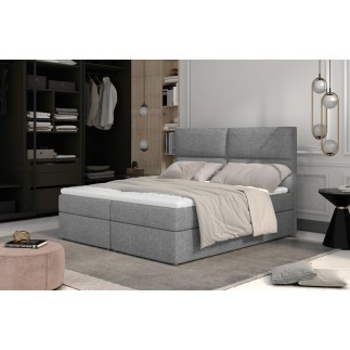 Ensemble boxspring complet tête de lit + sommiers + matelas + surmatelas AMARIS de VENESETTI - tissu luxe gris clair - 180x200 c
