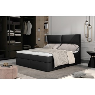 Ensemble boxspring complet tête de lit + sommiers + matelas + surmatelas AMARIS de VENESETTI - simili cuir noir - 180x200 cm
