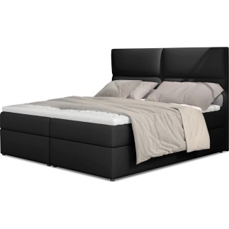 Ensemble boxspring complet tête de lit + sommiers + matelas + surmatelas AMARIS de VENESETTI - simili cuir noir - 140x200 cm
