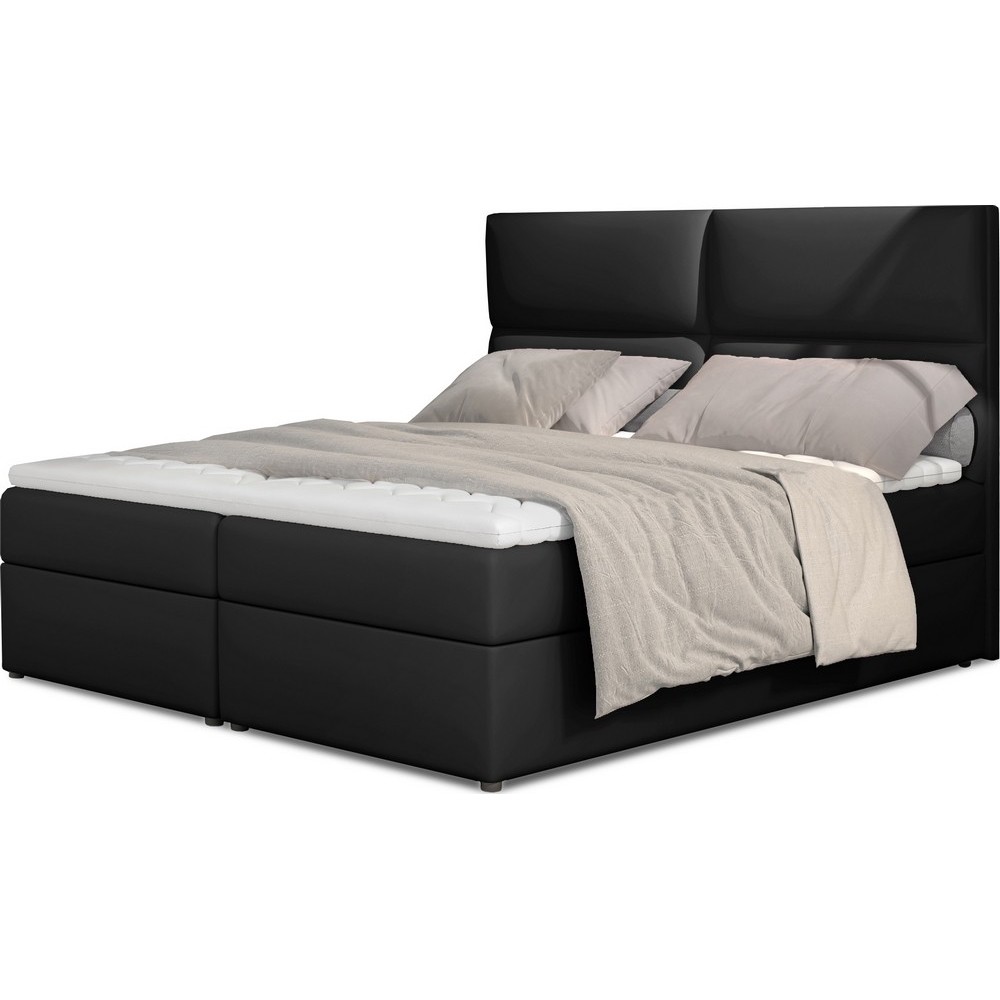 Ensemble boxspring complet tête de lit + sommiers + matelas + surmatelas AMARIS de VENESETTI - simili cuir noir - 140x200 cm Ensemble boxspring complet tête de lit + sommiers + matelas + surmatelas AMARIS de VENESETTI - simili cuir noir - 140x200 cm