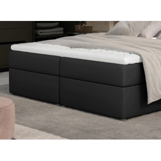 Ensemble boxspring complet tête de lit + sommiers + matelas + surmatelas AMARIS de VENESETTI - simili cuir noir - 140x200 cm