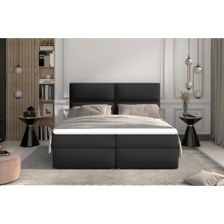 Ensemble boxspring complet tête de lit + sommiers + matelas + surmatelas AMARIS de VENESETTI - simili cuir noir - 140x200 cm