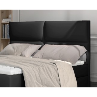 Ensemble boxspring complet tête de lit + sommiers + matelas + surmatelas AMARIS de VENESETTI - simili cuir noir - 140x200 cm
