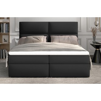 Ensemble boxspring complet tête de lit + sommiers + matelas + surmatelas AMARIS de VENESETTI - simili cuir noir - 160x200 cm