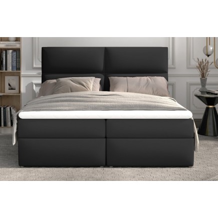 Ensemble boxspring complet tête de lit + sommiers + matelas + surmatelas AMARIS de VENESETTI - simili cuir noir - 160x200 cm