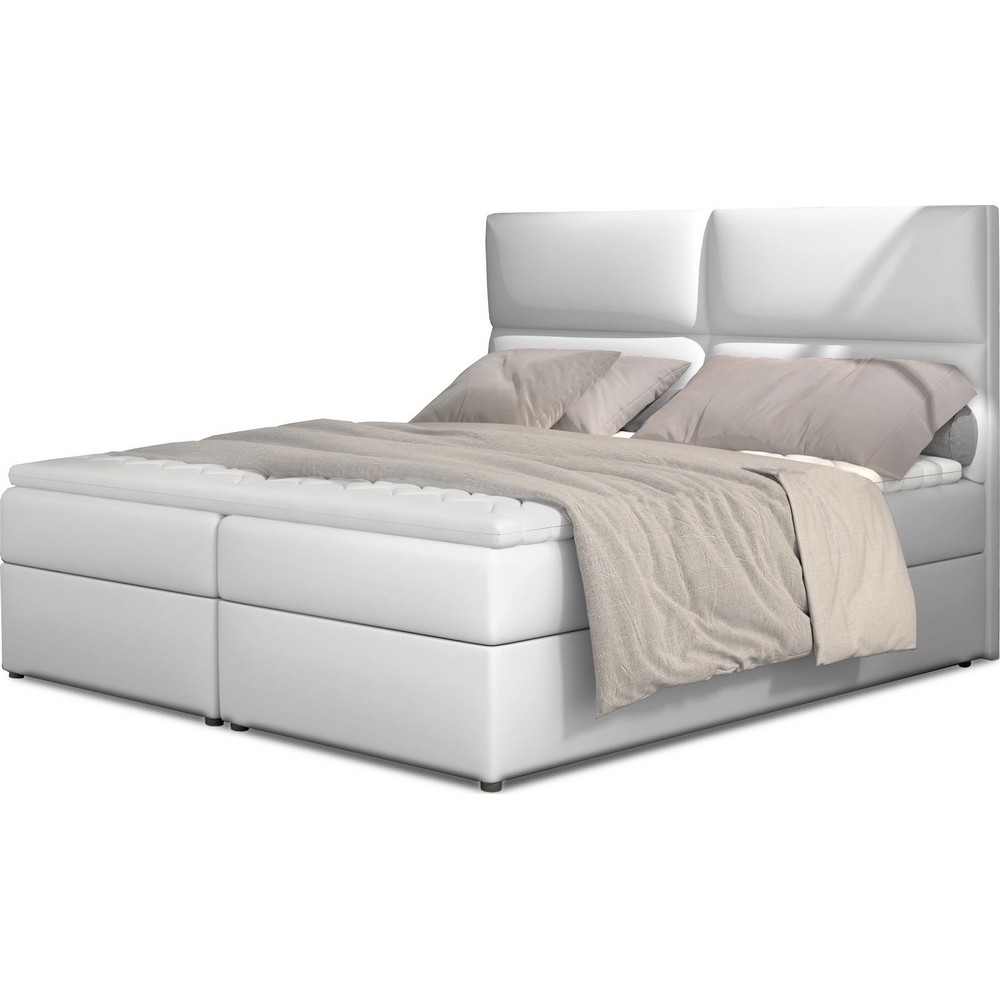 Ensemble boxspring complet tête de lit + sommiers + matelas + surmatelas AMARIS de VENESETTI - simili cuir blanc - 140x200 cm Ensemble boxspring complet tête de lit + sommiers + matelas + surmatelas AMARIS de VENESETTI - simili cuir blanc - 140x200 cm