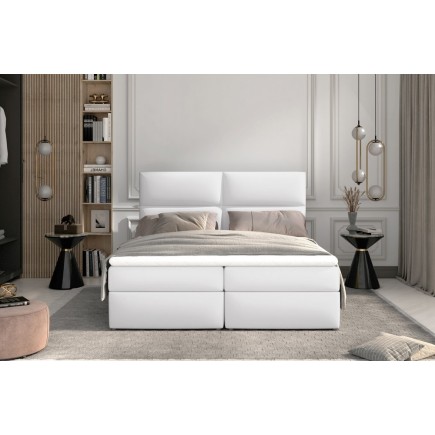 Ensemble boxspring complet tête de lit + sommiers + matelas + surmatelas AMARIS de VENESETTI - simili cuir blanc - 140x200 cm
