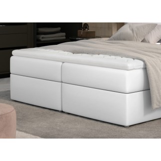 Ensemble boxspring complet tête de lit + sommiers + matelas + surmatelas AMARIS de VENESETTI - simili cuir blanc - 140x200 cm
