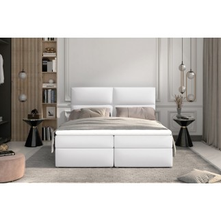 Ensemble boxspring complet tête de lit + sommiers + matelas + surmatelas AMARIS de VENESETTI - simili cuir blanc - 180x200 cm